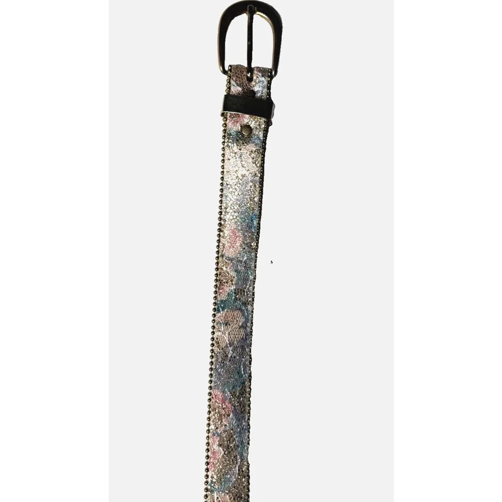 Vintage Womens Sparkle Statement Belt Size XL Blue Silver Pink Lace-Look 90s